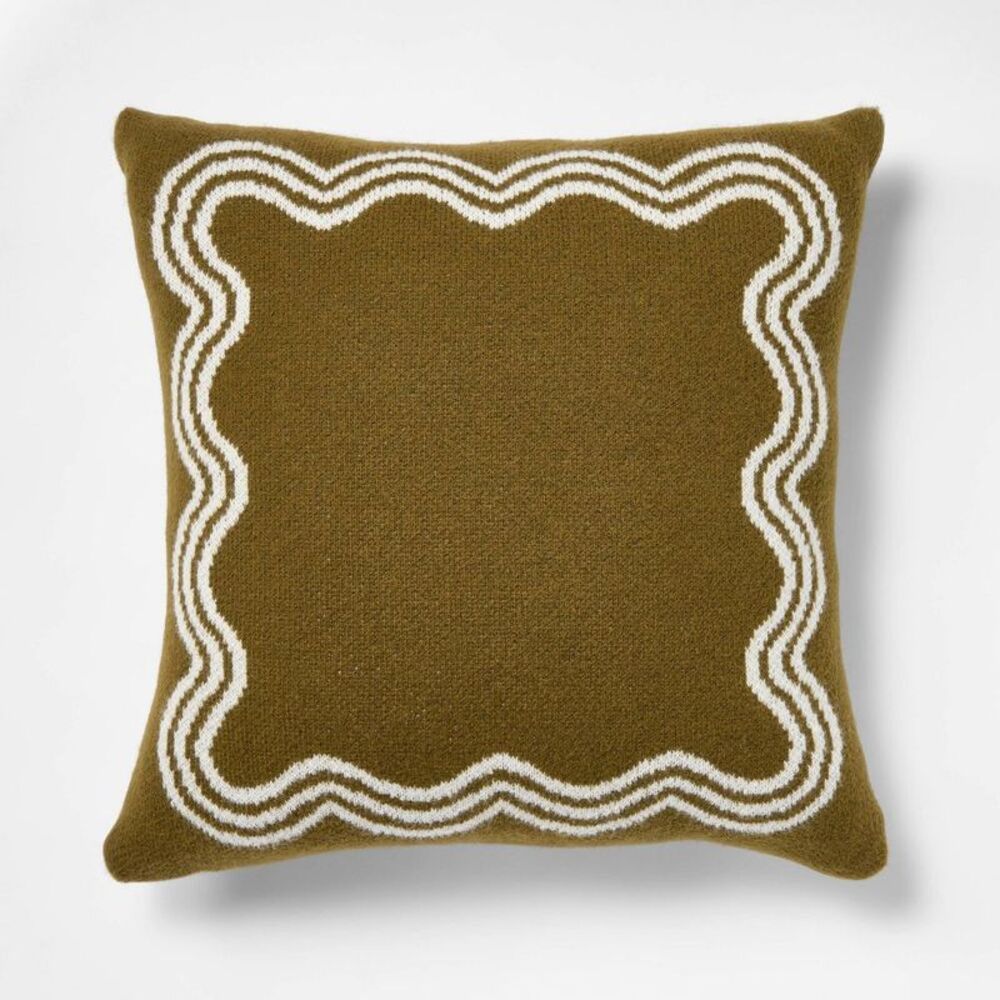 Open Box - 24"x24" Jacquard Knit Pillow with Scallop Pattern  Dark Olive